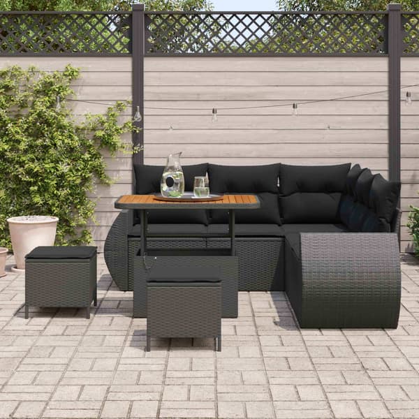vidaXL Havesofa Sæt 8 pcs Sort polyrattan