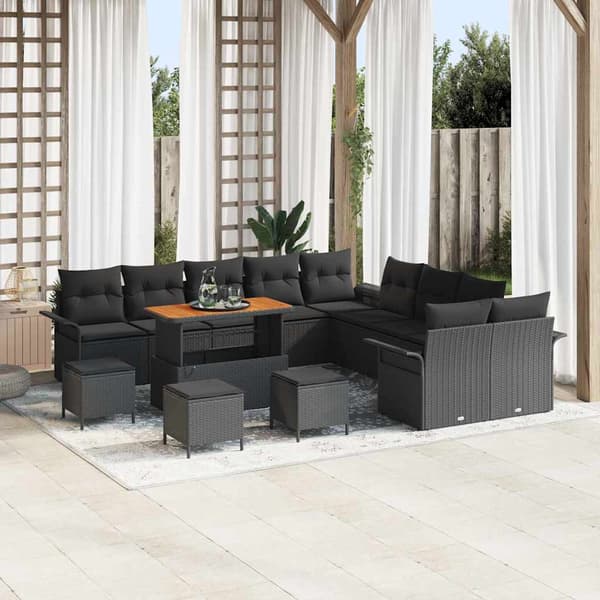 vidaXL Havesofa Sæt 14 pcs Sort polyrattan