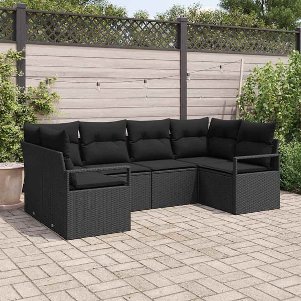 vidaXL Sofa Sæt med pude 6 pcs Sort polyrattan