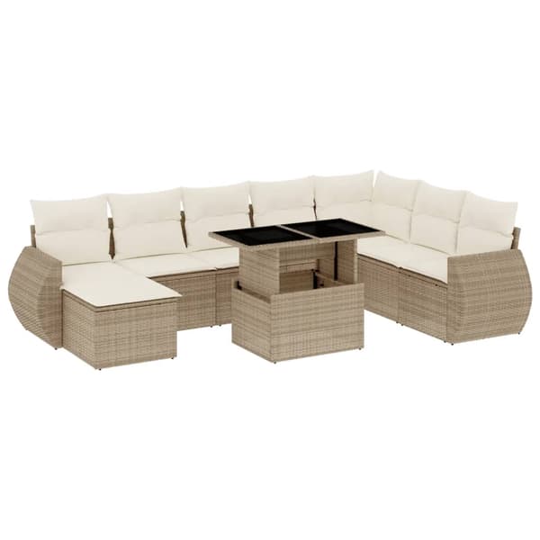 vidaXL sofasæt til haven 9 dele med hynder polyrattan beige