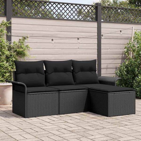 vidaXL Sofa Sæt med pude 4 pcs Sort polyrattan