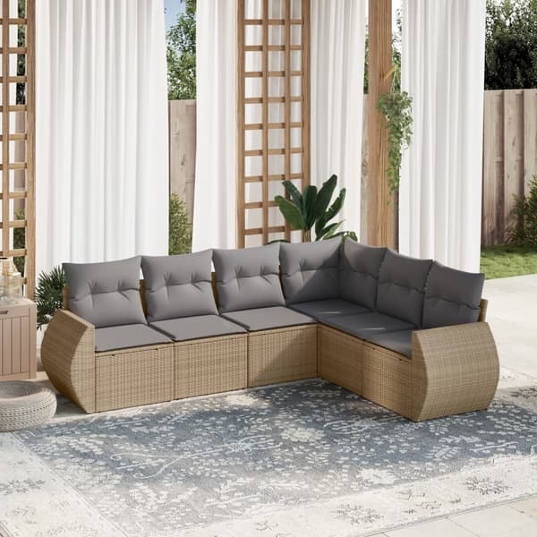 vidaXL sofasæt til haven 6 dele med hynder polyrattan beige