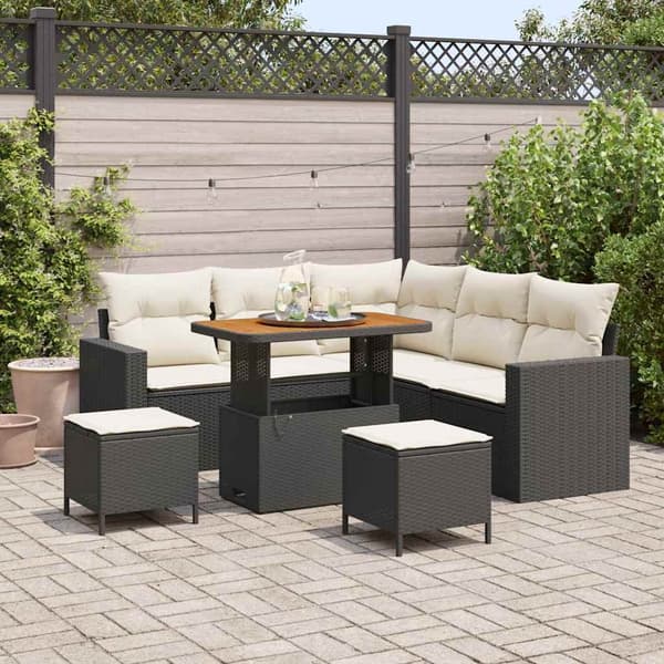 vidaXL Havesofa Sæt 8 pcs Sort polyrattan