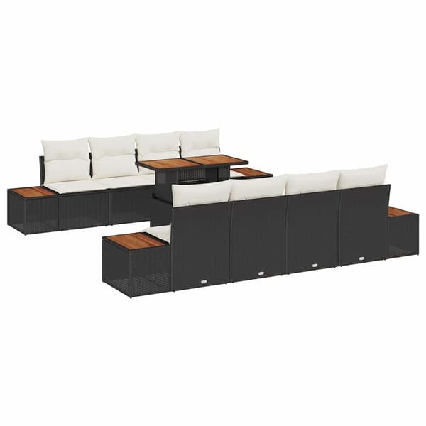 vidaXL Havesofa Sæt med opbevaring 9 pcs Sort Poly rattan