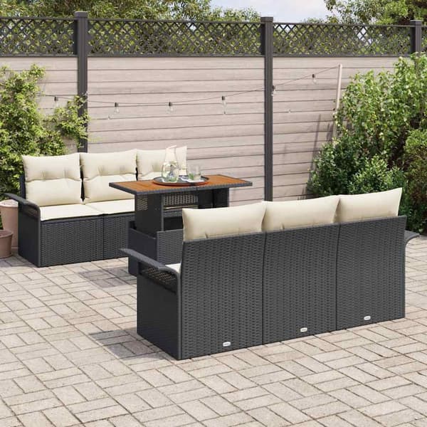 vidaXL Havesofa Sæt med opbevaring 7 pcs Sort Poly rattan