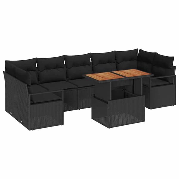 vidaXL Havesofa Sæt med opbevaring 8 pcs Sort Poly rattan