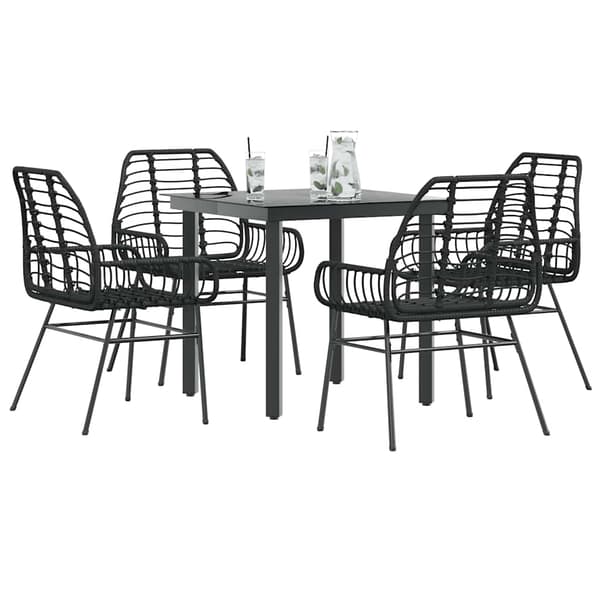 vidaXL 5 dele spisebordssæt til haven polyrattan glas sort
