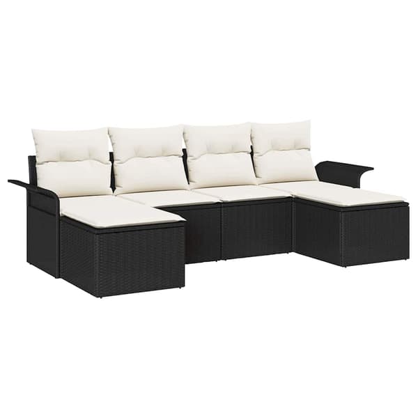 vidaXL Havesofa Sæt med opbevaring 6 pcs Sort polyrattan
