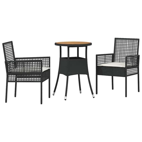 vidaXL Have Spisebordssæt 3 pcs Sort polyrattan