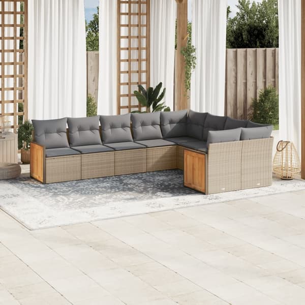 vidaXL sofasæt til haven 9 dele med hynder polyrattan beige