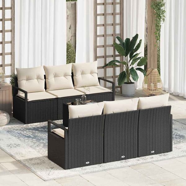 vidaXL Sofa Sæt 7 pcs Sort og Cream polyrattan