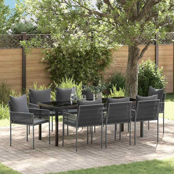 vidaXL Have Spisebordssæt 9 pcs Sort Poly rattan