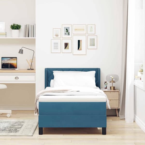 vidaXL Box spring seng med madras Mørk blå 200 x 90 cm Polyester