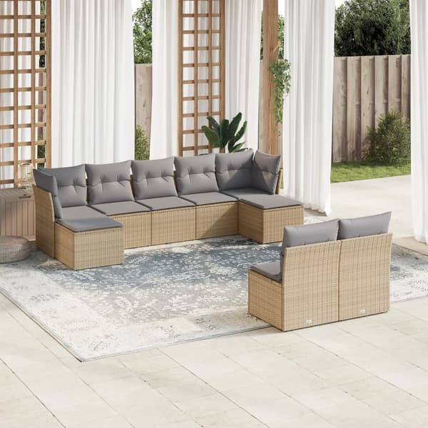 vidaXL sofasæt til haven 9 dele med hynder polyrattan beige