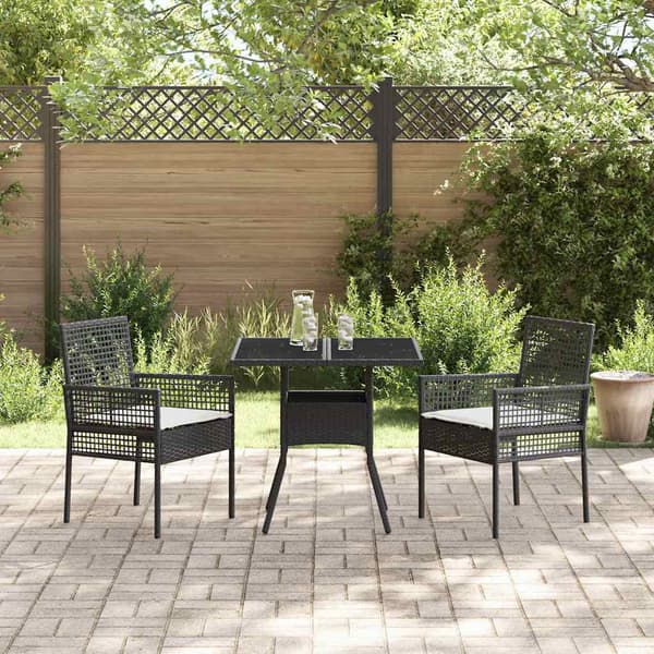 vidaXL Have Spisebordssæt 3 pcs Sort polyrattan