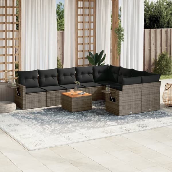 vidaXL sofasæt til haven 10 dele med hynder polyrattan grå