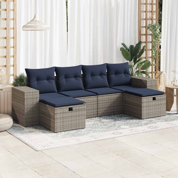 vidaXL sofasæt til haven 6 dele med hynder polyrattan grå