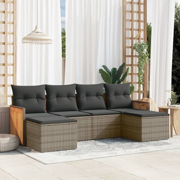vidaXL sofasæt til haven 6 dele med hynder polyrattan grå