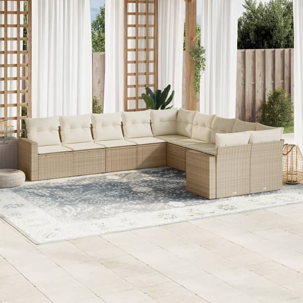 vidaXL sofasæt til haven 10 dele med hynder polyrattan beige