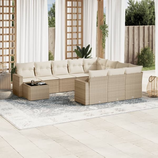 vidaXL sofasæt til haven 11 dele med hynder polyrattan beige