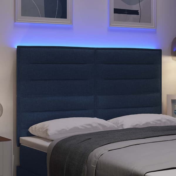 vidaXL LED-sengegavl Linjer Design Blå 80 cm Stof