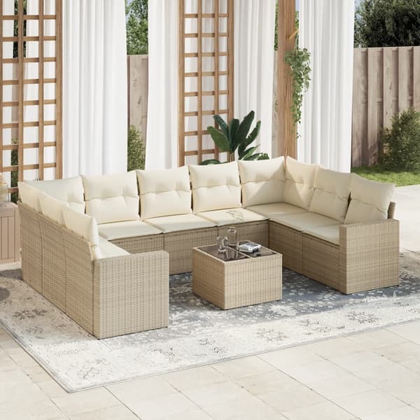 vidaXL sofasæt til haven 10 dele med hynder polyrattan beige