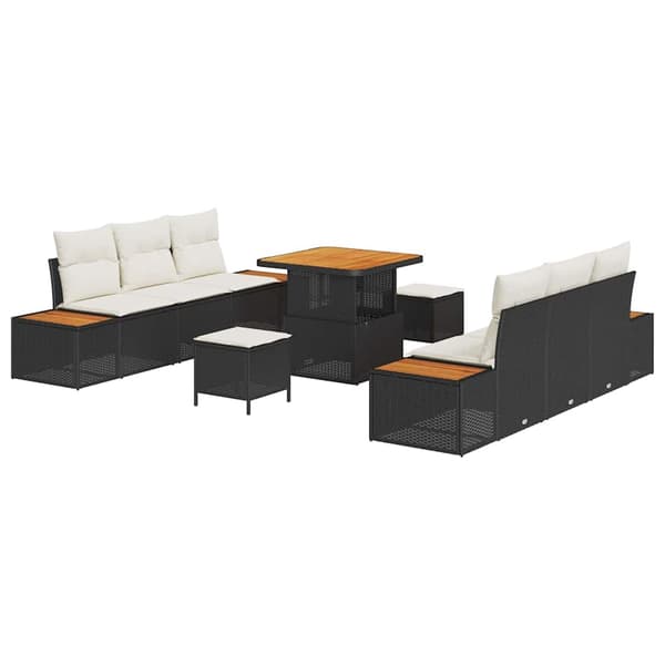 vidaXL Havesofa Sæt 9 pcs Sort polyrattan