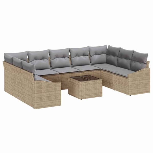 vidaXL 10-delt Havemøbelsæt med hynder Sort Polyrattan