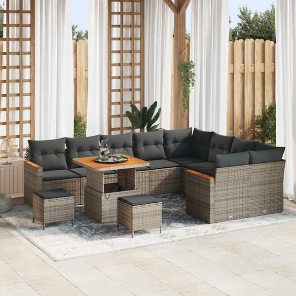 vidaXL Havesofa Sæt 12 pcs Grå polyrattan