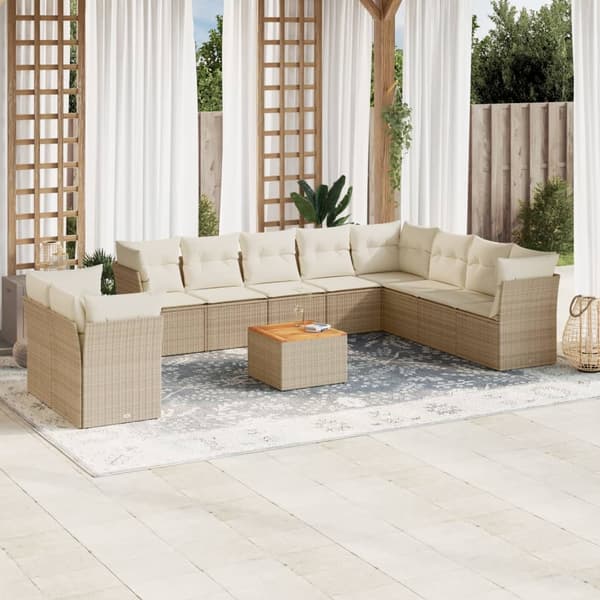 vidaXL sofasæt til haven 11 dele med hynder polyrattan beige