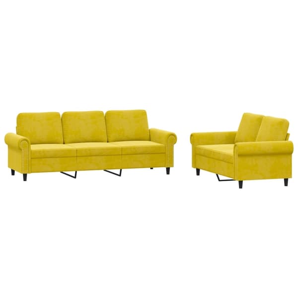 vidaXL sofasæt 2 dele med hynder velour gul