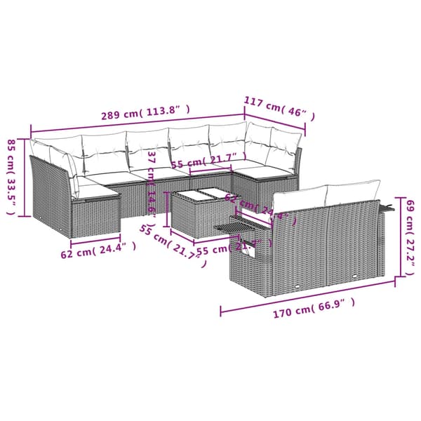 vidaXL sofasæt til haven 10 dele med hynder polyrattan beige