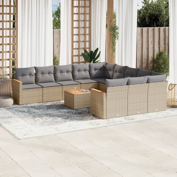 vidaXL sofasæt til haven 12 dele med hynder polyrattan beige