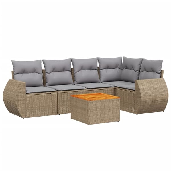 vidaXL sofasæt til haven 6 dele med hynder polyrattan beige