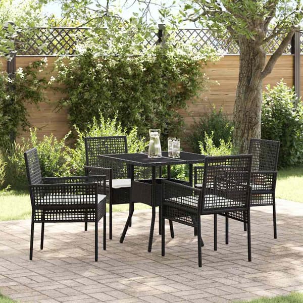 vidaXL Have Spisebordssæt 5 pcs Sort polyrattan
