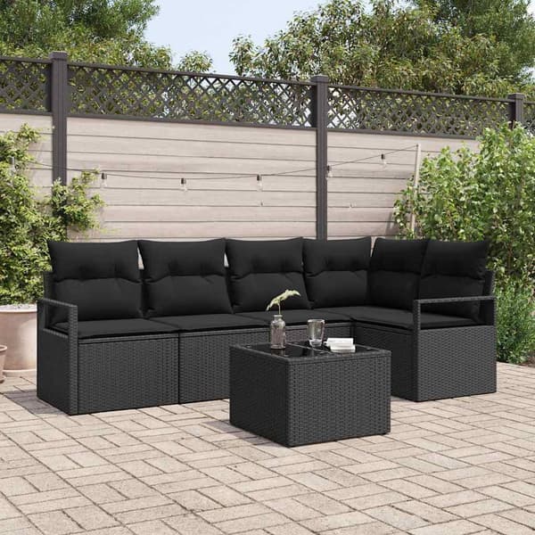 vidaXL Sofa Sæt med pude 6 pcs Sort polyrattan