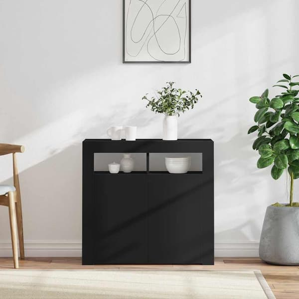vidaXL skænk med LED-lys 80x35x75 cm sort