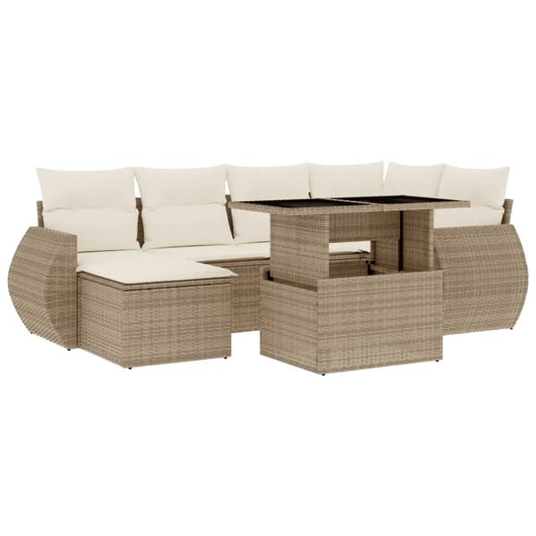 vidaXL sofasæt til haven 7 dele med hynder polyrattan beige