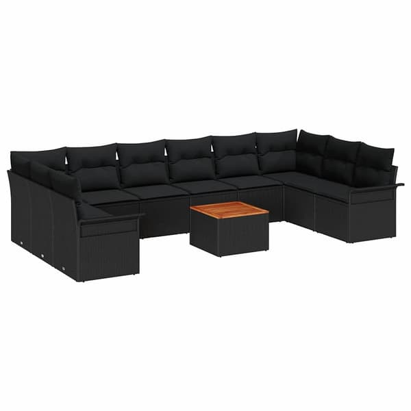 vidaXL Havesofa Sæt med opbevaring 11 pcs Sort polyrattan