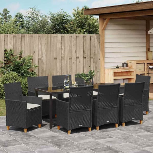 vidaXL Have Spisebordssæt 9 pcs Sort polyrattan