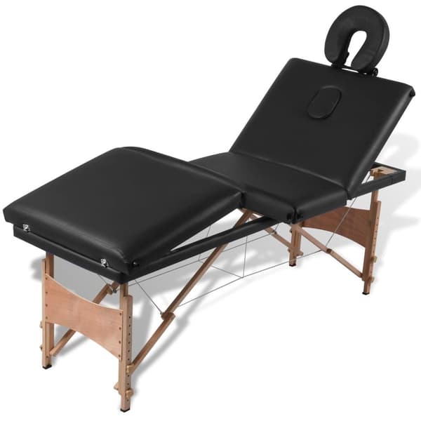 vidaXL sammenfoldeligt massagebord med træstel 4 zoner sort