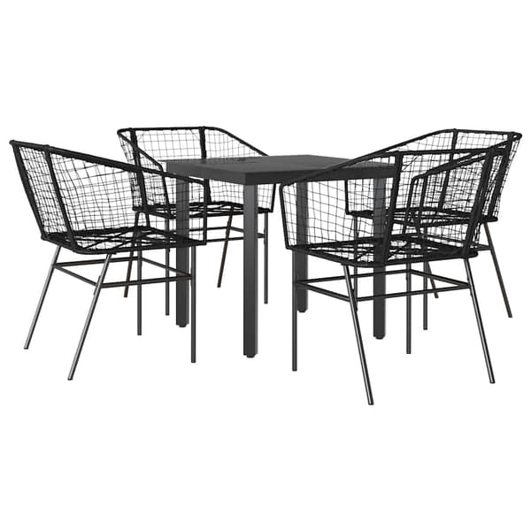 vidaXL 5 dele spisebordssæt til haven polyrattan glas sort