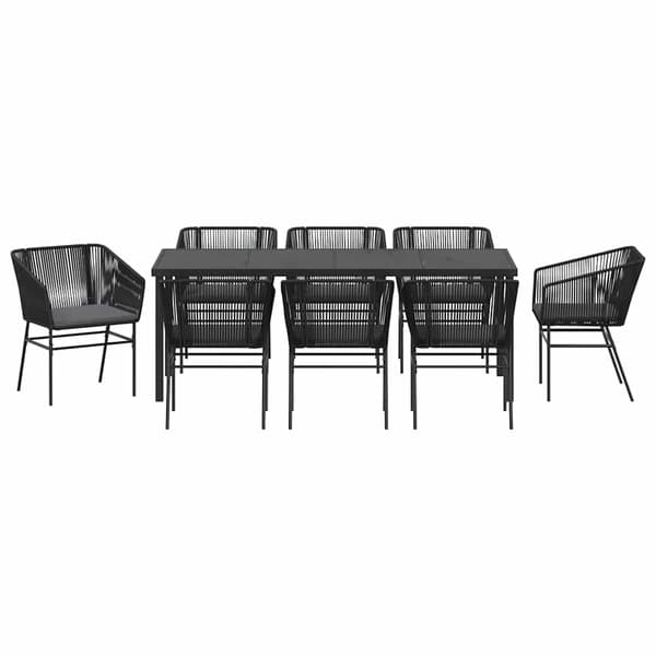 vidaXL Have Spisebordssæt 9 pcs Sort Poly rattan