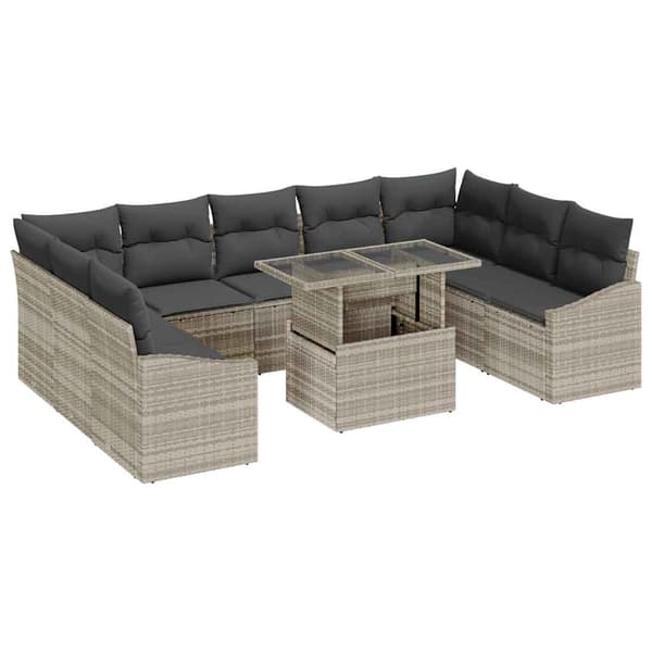 vidaXL Sofa Sæt med pude 10 pcs Lysegrå polyrattan