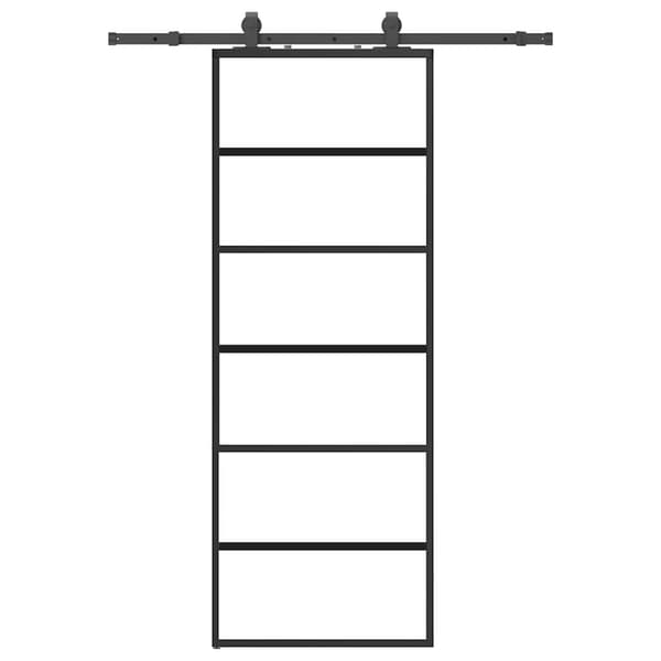 vidaXL Skydedør med monteringstilbehør sort 76x205 cm ESG-glas