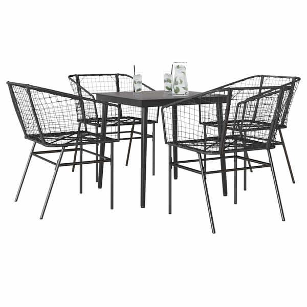 vidaXL 5 dele spisebordssæt til haven polyrattan glas sort