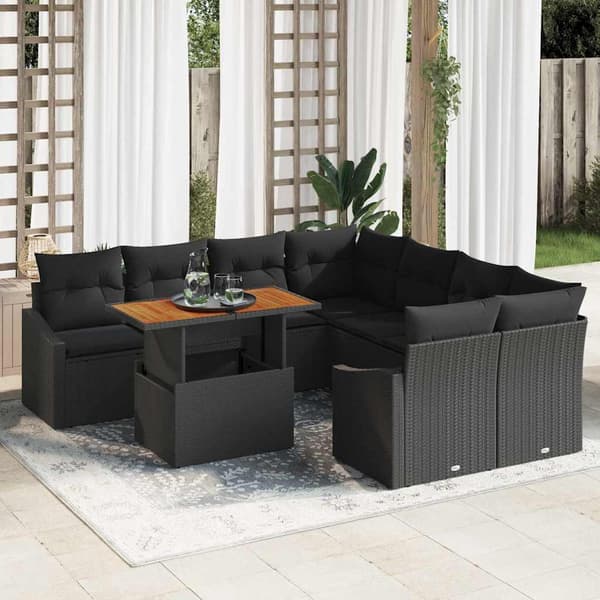 vidaXL Havesofa Sæt med opbevaring 9 pcs Sort Poly rattan