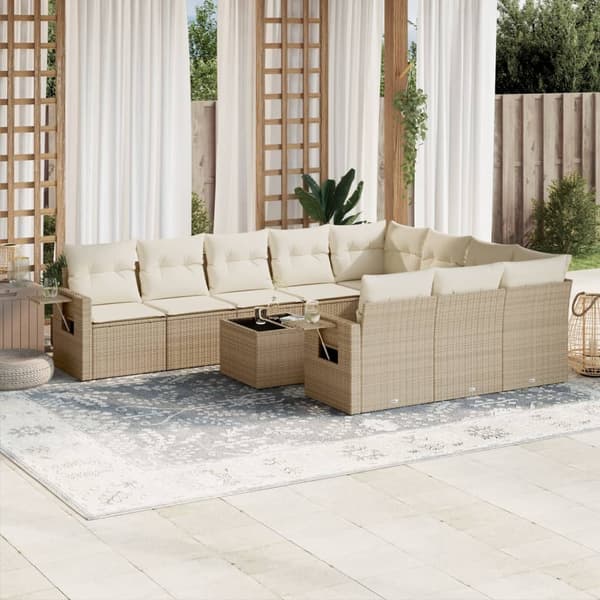 vidaXL sofasæt til haven 11 dele med hynder polyrattan beige