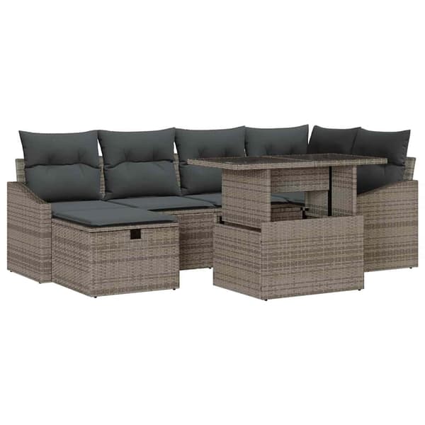 vidaXL Havesofa Sæt med pude 7 pcs Grå polyrattan