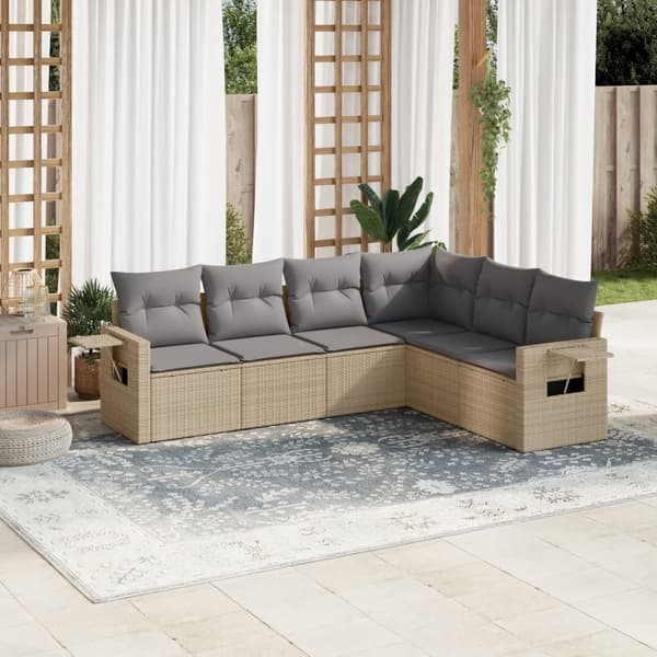 vidaXL sofasæt til haven 6 dele med hynder polyrattan beige
